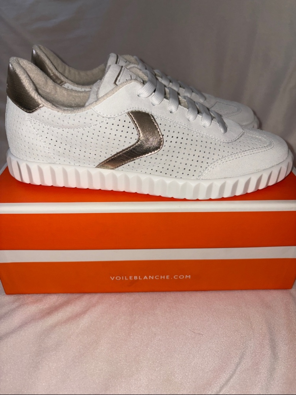 NWT VOILE BLANCHE INES Mesh 2 Leather And Suede Sneakers White-Platinum - Picture 10 of 16